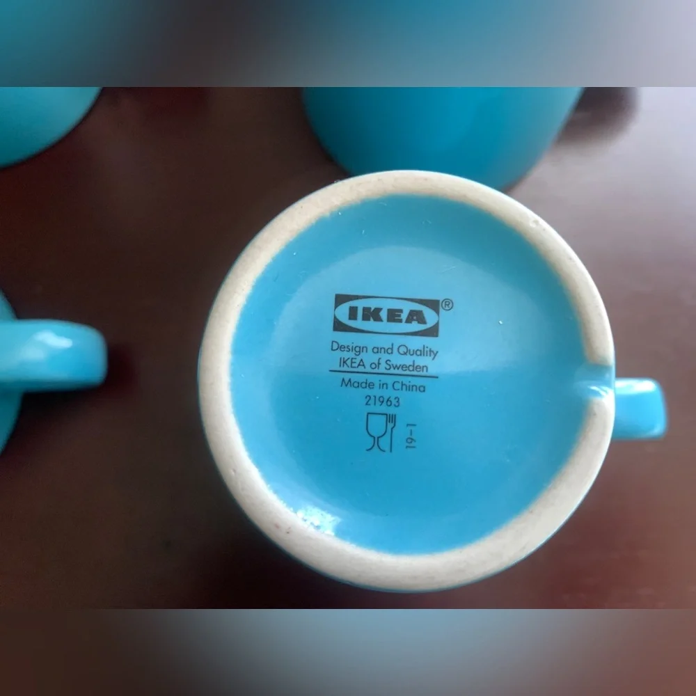 FOUR (4) Ikea Mugs FÄRGRIK Mug, turquoise, blue, coffee, tea, latte, 8.5 oz
